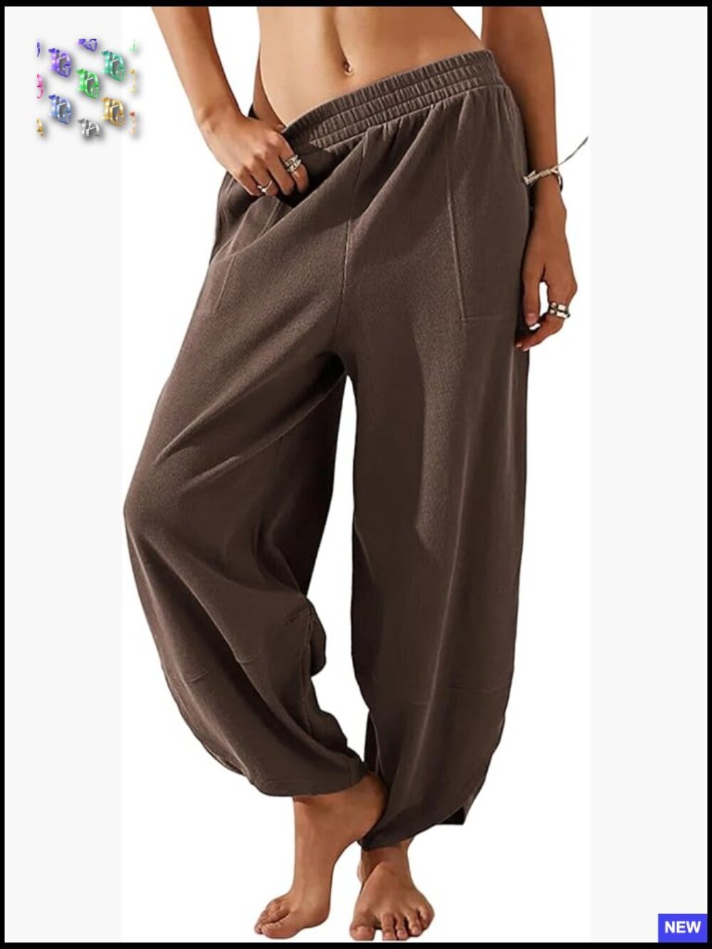 Baggy Wide Leg Pants Cotton Elastic Waist Palazzo with Pockets Loose Fit